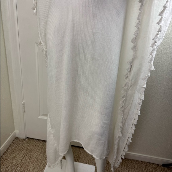 Walter Baker Cover Up One Size White Acapulco Kaftan Maxi Dress Tassels #186 - Picture 6 of 14